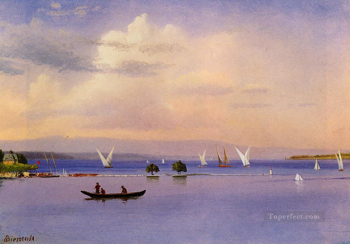 On the Lake luminism seascape Albert Bierstadt Beach Oil Paintings
